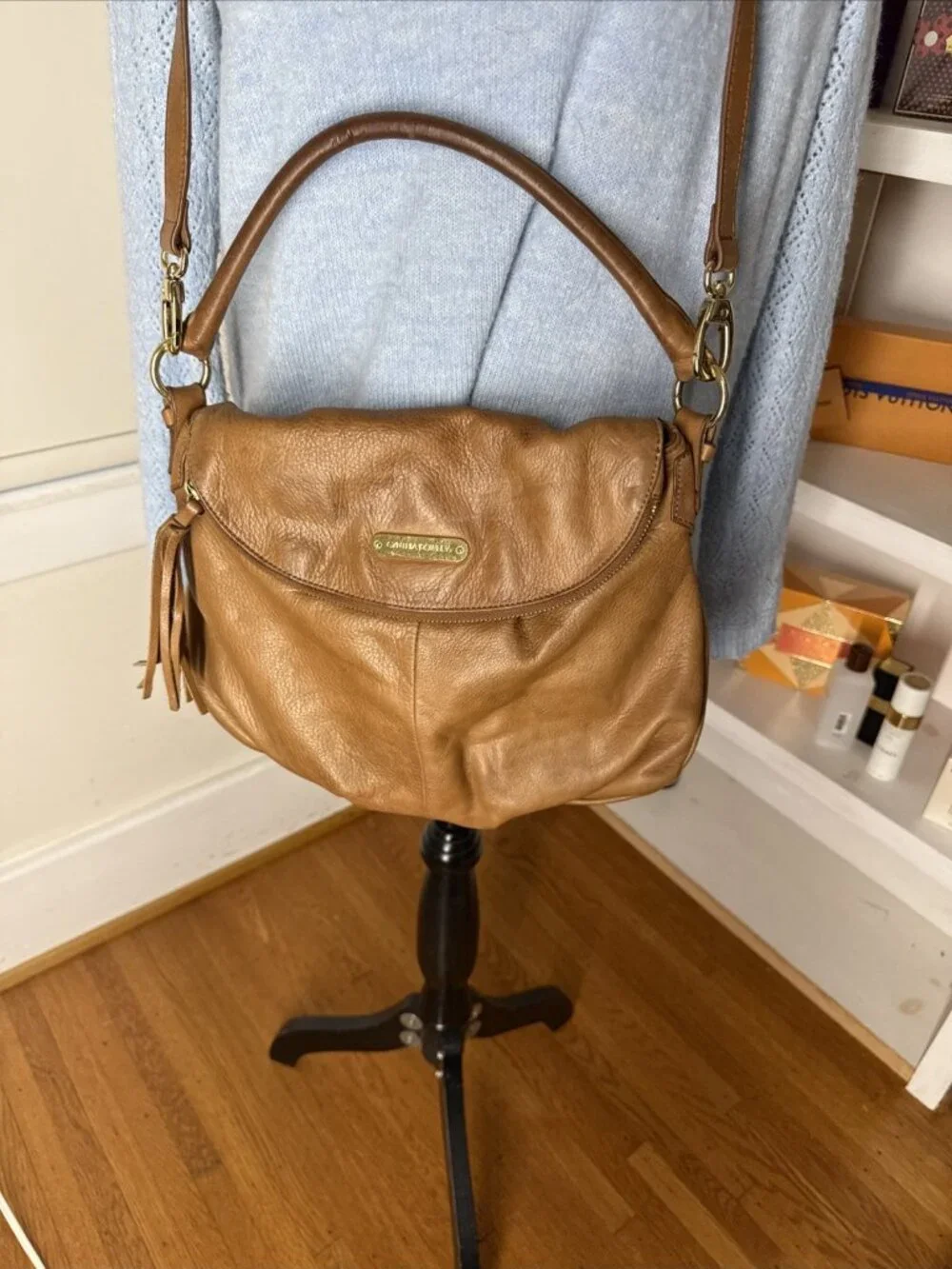 CYNTHIA ROWLEY Medium Tan Brown Leather Shoulder Hobo Tote Satchel Purse Bag